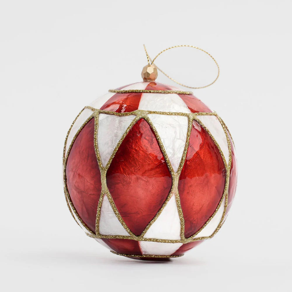 Diamond Hand Painted Capiz Bauble - Red | Christmas Hanging Decorations by Florabelle Living. Australian Art Prints, Gifts, Fashion and Homewares. Green Door Decor. www.greendoordecor.com.au