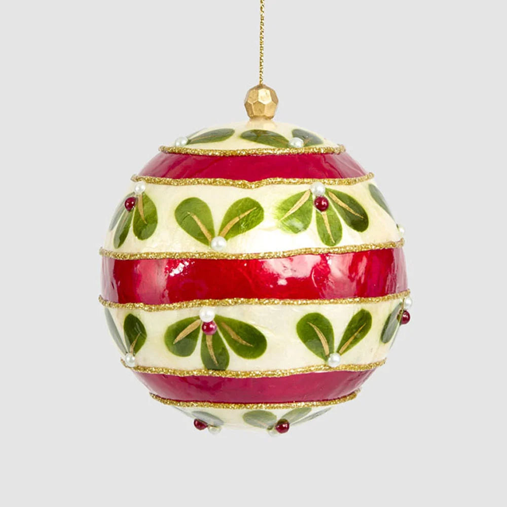 Red with Green Leaf Capiz Bauble | Christmas Hanging Decorations by Florabelle Living. Australian Art Prints, Gifts, Fashion and Homewares. Green Door Decor. www.greendoordecor.com.au