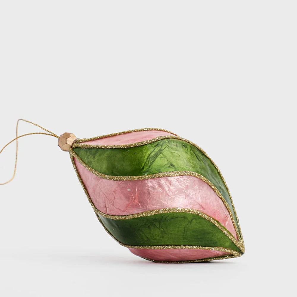 Twirl Handpainted Capiz Decoration - Pink & Green | Christmas Hanging Decorations by Florabelle Living. Australian Art Prints, Gifts, Fashion and Homewares. Green Door Decor. www.greendoordecor.com.au
