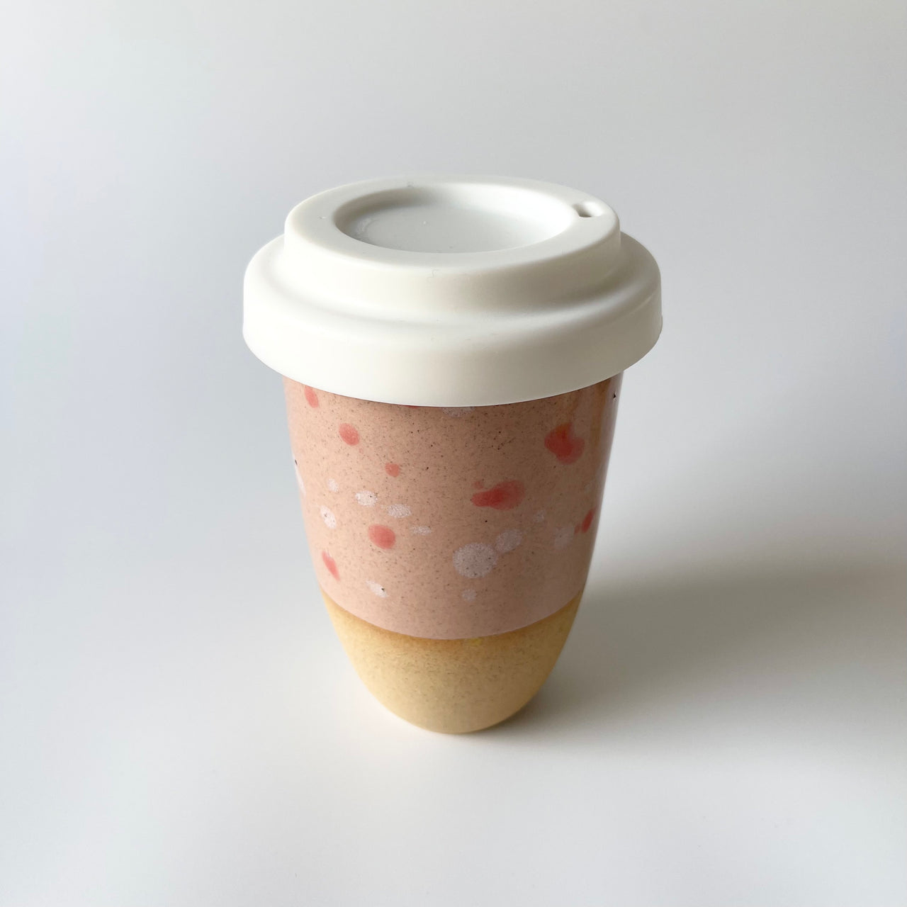 12oz Travel Mug | Pink Spots by Bei Creative. Australian Art Prints and Homewares. Green Door Decor. www.greendoordecor.com.au