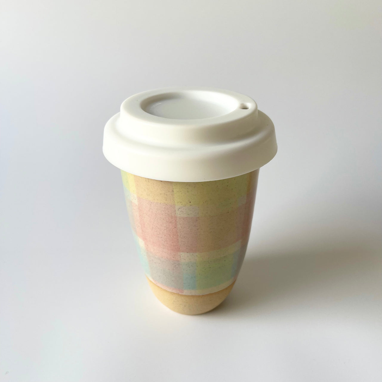 12oz Travel Mug | Pastel Gingham by Bei Creative. Australian Art Prints and Homewares. Green Door Decor. www.greendoordecor.com.au