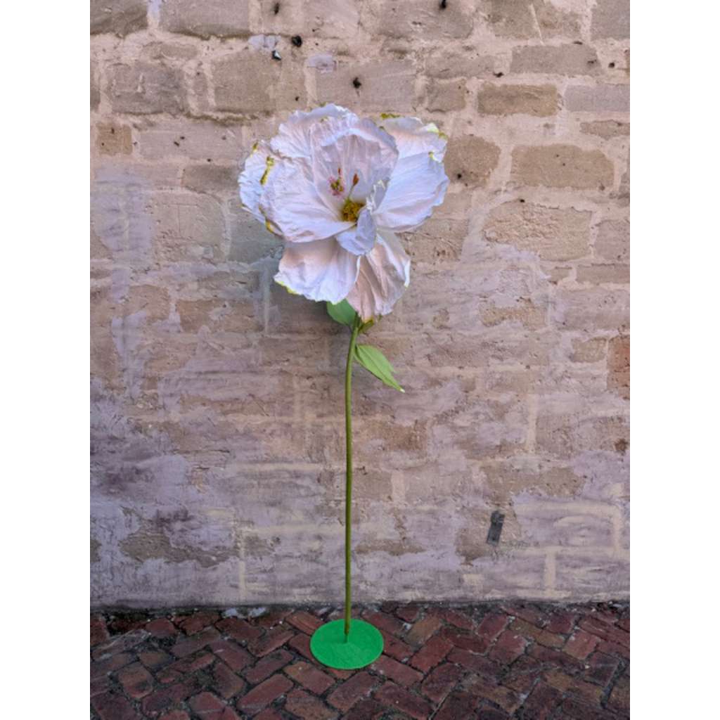 Handmade Paper Flower With Stand | White with Green tips by Nibbanah. Australian Art Prints and Homewares. Green Door Decor. www.greendoordecor.com.au