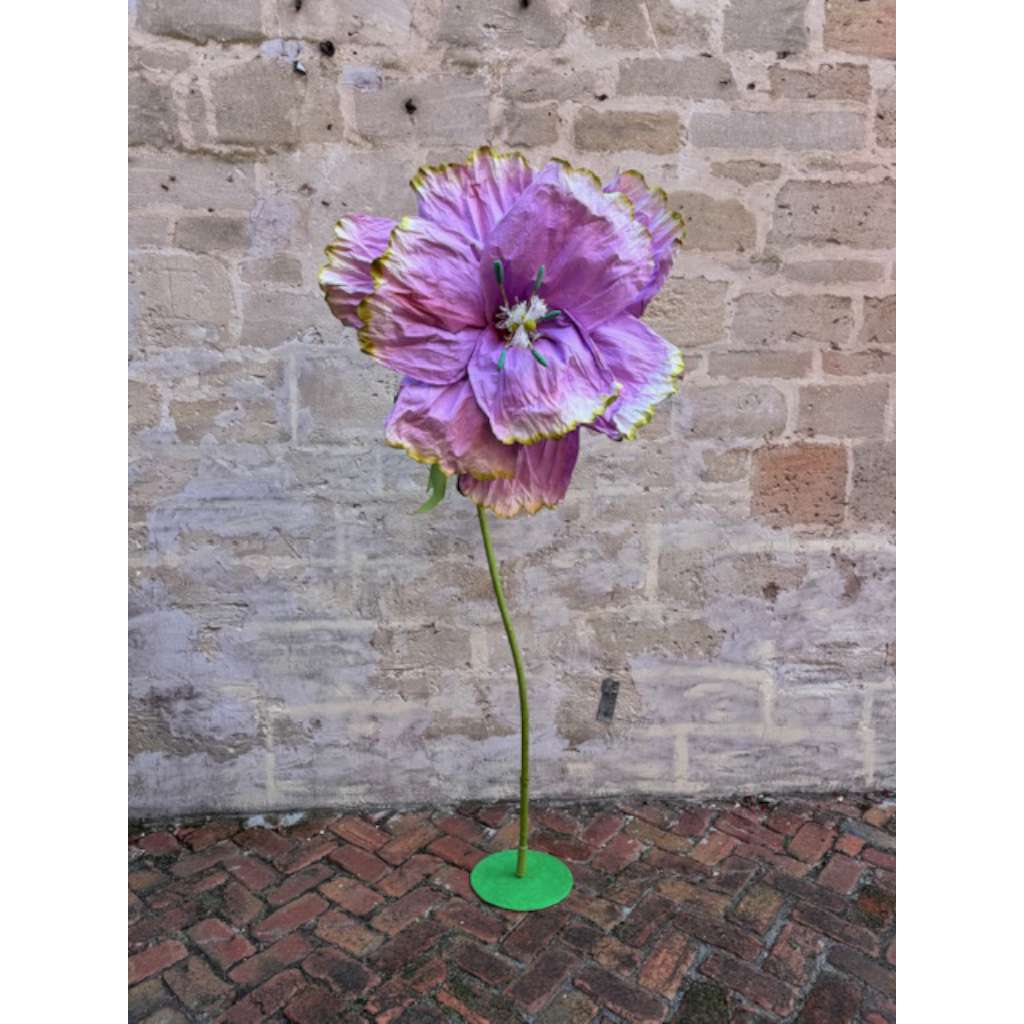 Handmade Paper Flower With Stand | Lilac with Green & White tips by Nibbanah. Australian Art Prints and Homewares. Green Door Decor. www.greendoordecor.com.au