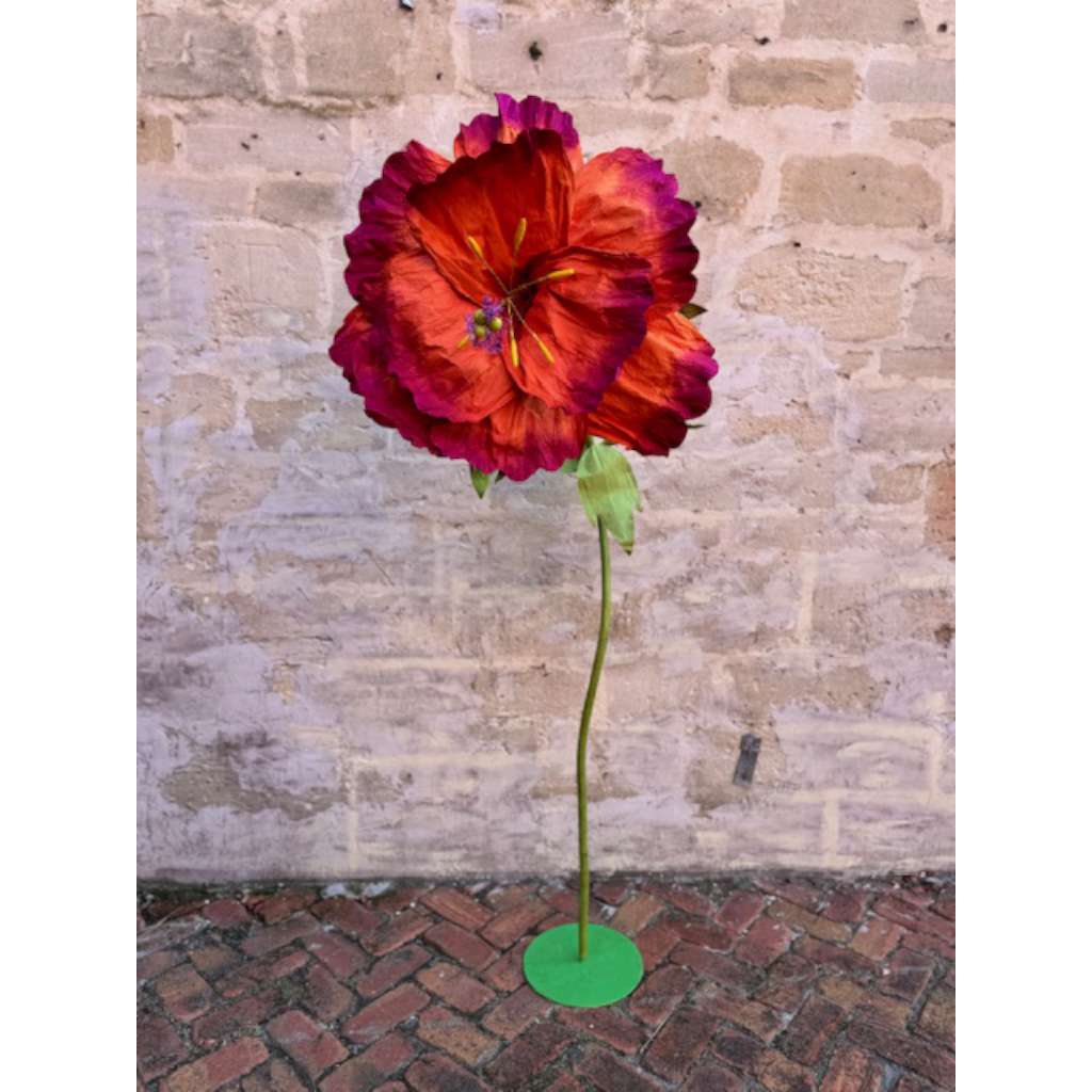 Handmade Paper Flower With Stand | Orange with Deep Pink tips by Nibbanah. Australian Art Prints and Homewares. Green Door Decor. www.greendoordecor.com.au