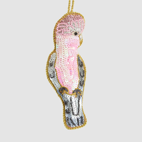 Grettle the Galah | Sequin Hanging Christmas Tree Decoration by Florabelle Living. Australian Art Prints, Gifts, Fashion and Homewares. Green Door Decor. www.greendoordecor.com.au