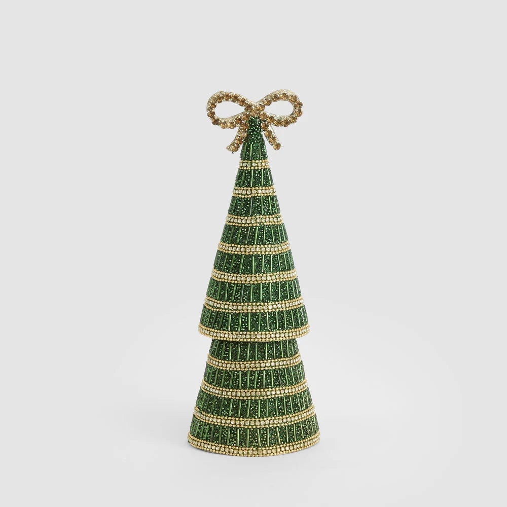 Tiffany Bow Stripe Cone Tree Small - Green | Christmas Decorations by Florabelle Living. Australian Art Prints, Gifts, Fashion and Homewares. Green Door Decor. www.greendoordecor.com.au
