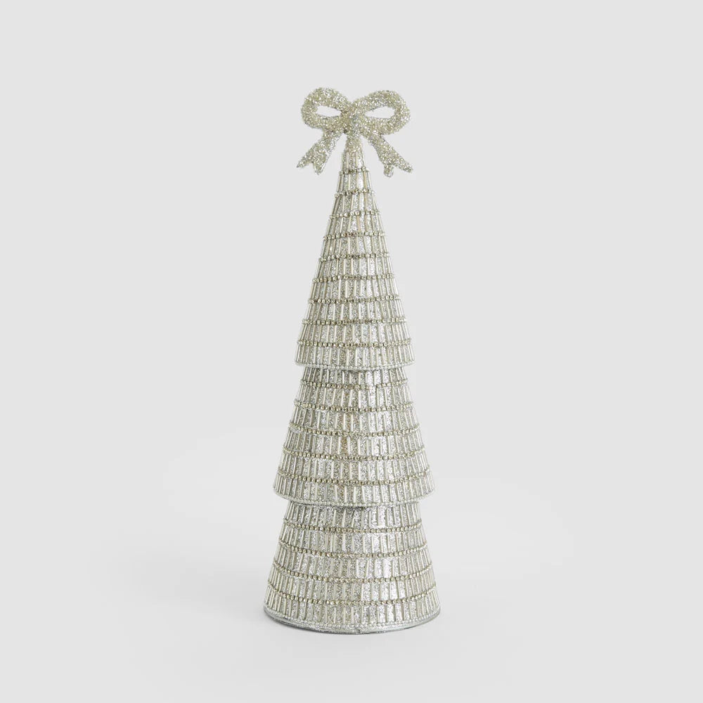 Tiffany Bugle Bead Tiered Cone Tree Large - Silver | Christmas Decorations by Florabelle Living. Australian Art Prints, Gifts, Fashion and Homewares. Green Door Decor. www.greendoordecor.com.au