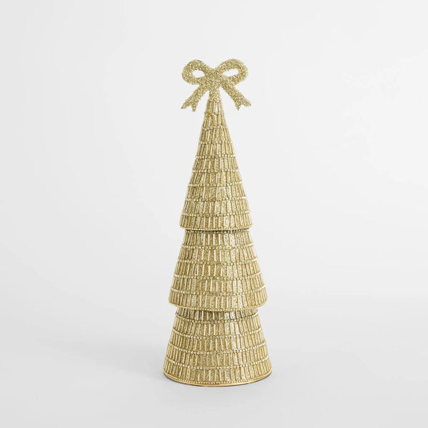 Tiffany Bugle Bead Tiered Cone Tree Large - Gold | Christmas Decorations
