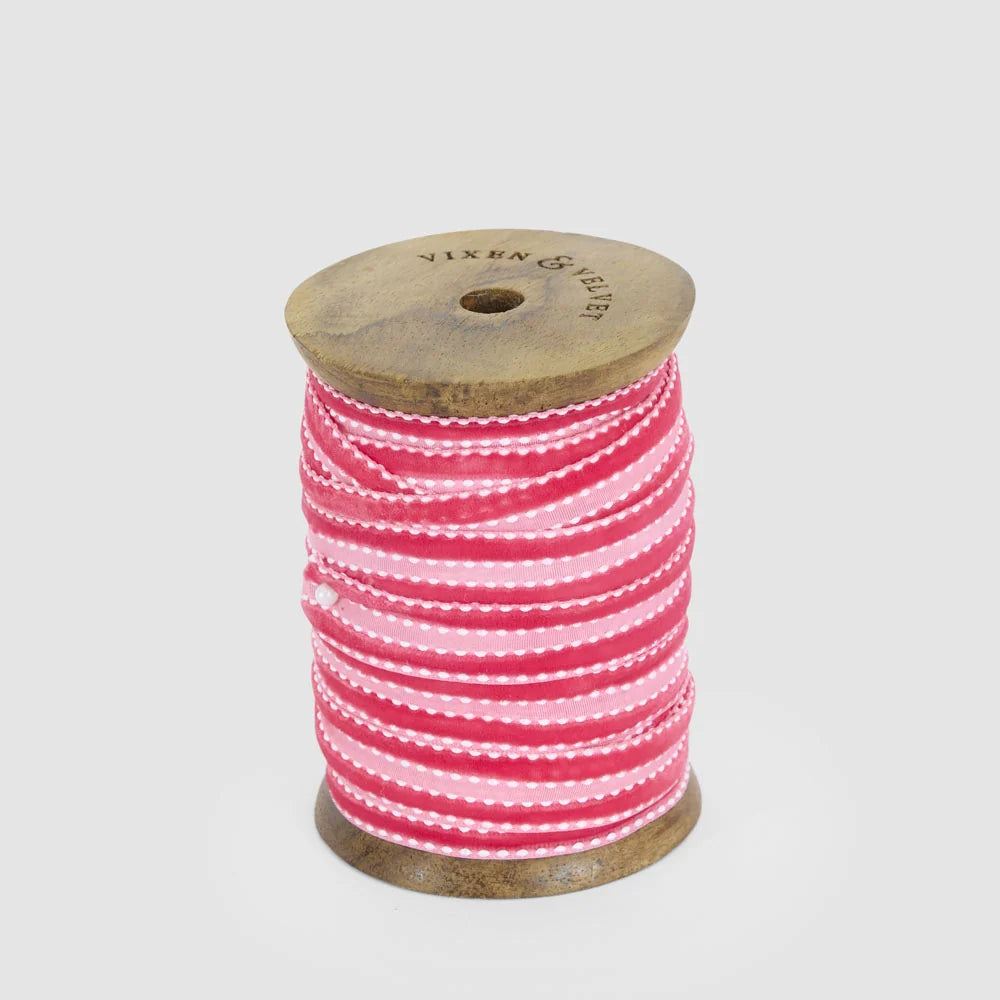 Fuchsia Velvet Ticking Ribbon | 15mm x 10m by Florabelle Living. Australian Art Prints, Gifts, Fashion and Homewares. Green Door Decor. www.greendoordecor.com.au