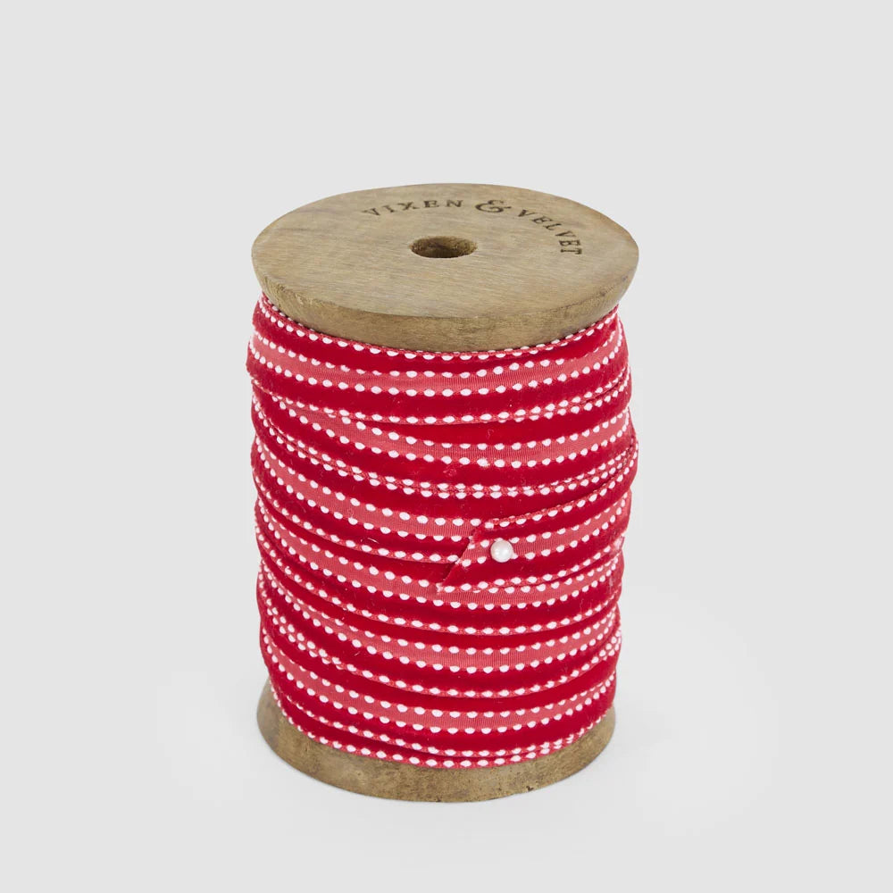 Scarlet Velvet Ticking Ribbon | 15mm x 10m by Florabelle Living. Australian Art Prints, Gifts, Fashion and Homewares. Green Door Decor. www.greendoordecor.com.au