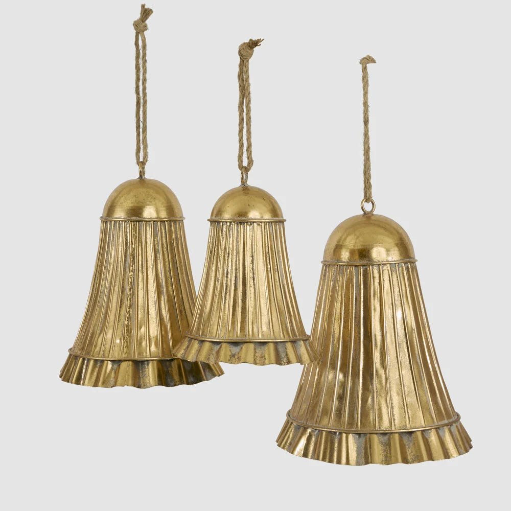 Golden Pleated Bells - Set of 3 | Christmas Decorations by Florabelle Living. Australian Art Prints, Gifts, Fashion and Homewares. Green Door Decor. www.greendoordecor.com.au