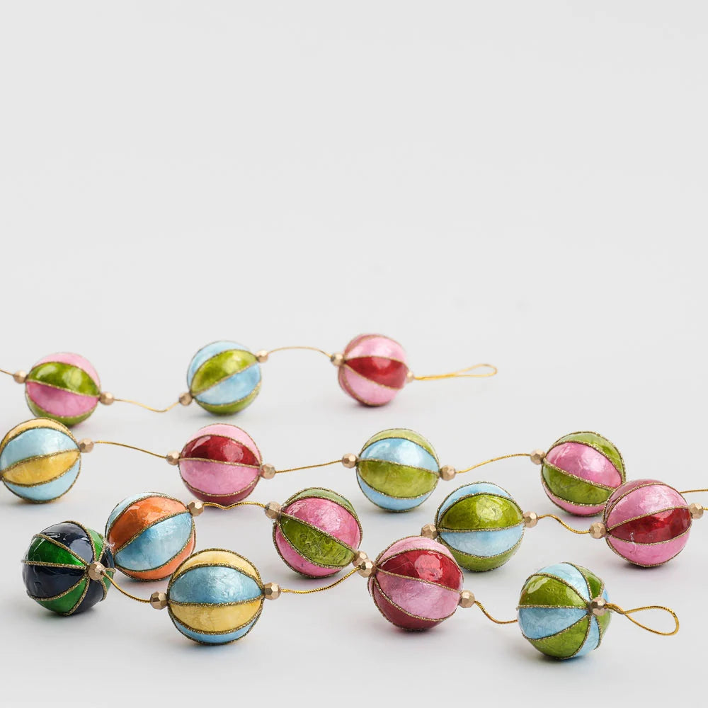 Stripe Capiz Garland Multi | Christmas Hanging Decorations by Florabelle Living. Australian Art Prints, Gifts, Fashion and Homewares. Green Door Decor. www.greendoordecor.com.au