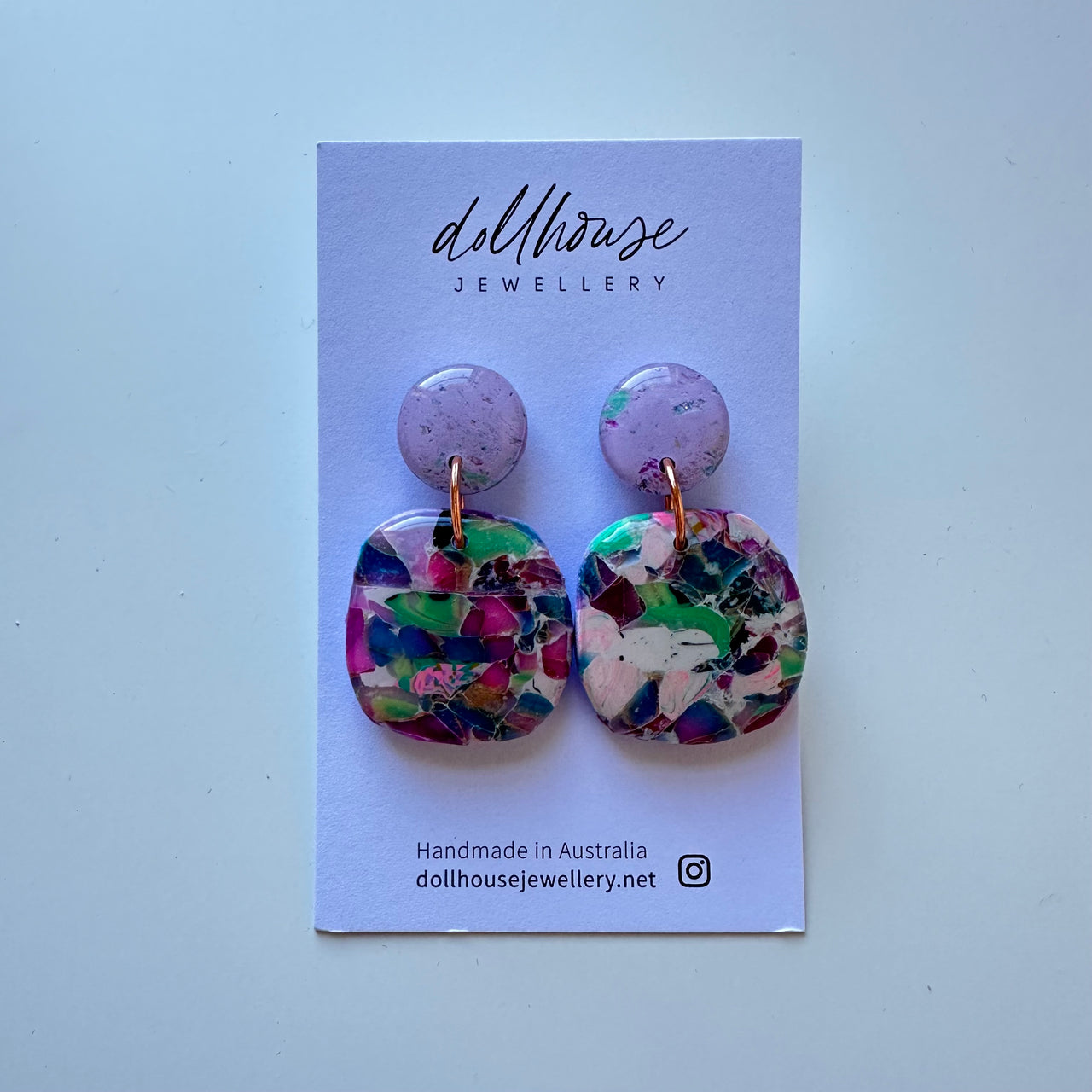 'Lilac Stone' Dangles by Dollhouse Jewellery. Australian Art Prints and Homewares. Green Door Decor. www.greendoordecor.com.au