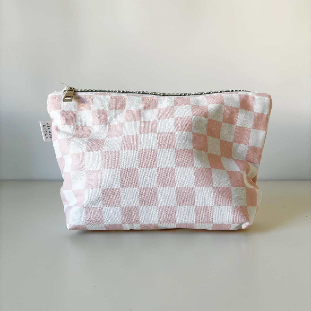 Zipper Pouch | Strawberry Check | Zephyr + Soul | Designed and handmade in Australia. Australian Art Prints and Homewares. Green Door Decor. www.greendoordecor.com.au