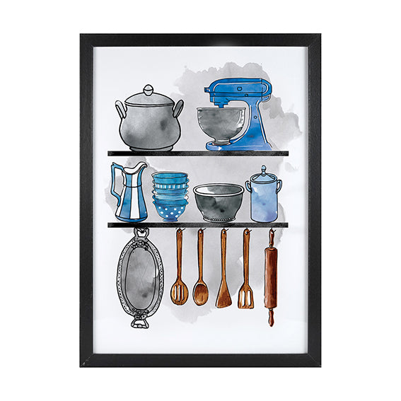 In The Kitchen - Blue print by Susan Kerian. Australian Art Prints and Homewares. Green Door Decor. www.greendoordecor.com.au