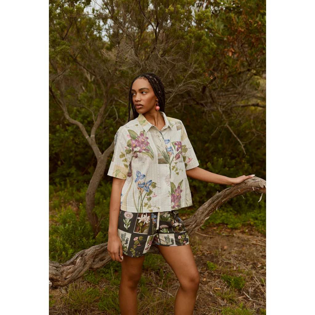 Iris Shorts | Charcoal Archive Floral by Nancybird. Australian Art Prints, Gifts, Fashion and Homewares. Green Door Decor. www.greendoordecor.com.au
