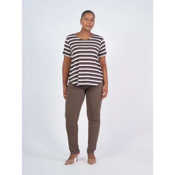 Janis Short Sleeve Bamboo T-Shirt - Brown Stripe by Lou Lou Australia. Australian Art Prints, Gifts, Fashion and Homewares. Green Door Decor. www.greendoordecor.com.au