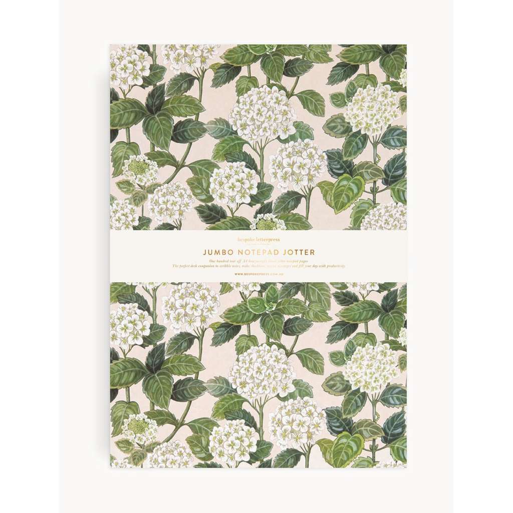 Notepad Jumbo Jotter | Hydrangea by Bespoke Letterpress. Australian Art Prints and Homewares. Green Door Decor. www.greendoordecor.com.au