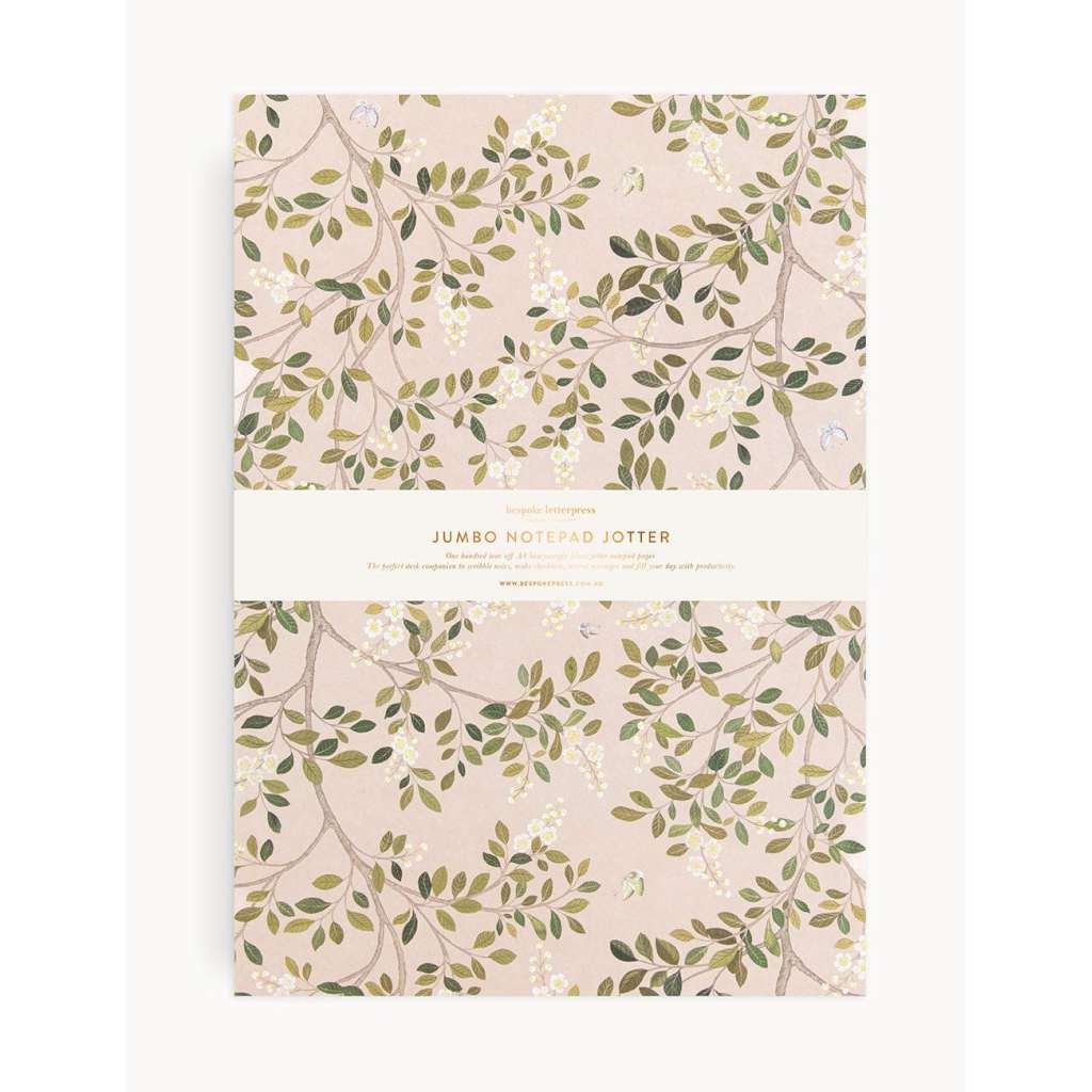Notepad Jumbo Jotter | White Blossoms by Bespoke Letterpress. Australian Art Prints and Homewares. Green Door Decor. www.greendoordecor.com.au