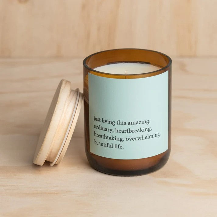 'Just Living This Amazing Life' | Heartfelt Quote Candle by The Commonfolk Collective. Australian Art Prints and Homewares. Green Door Decor. www.greendoordecor.com.au