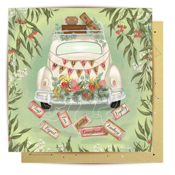 Greeting Card | Just Married by La La Land. Australian Art Prints, Fashion and Homewares. Green Door Decor. www.greendoordecor.com.au