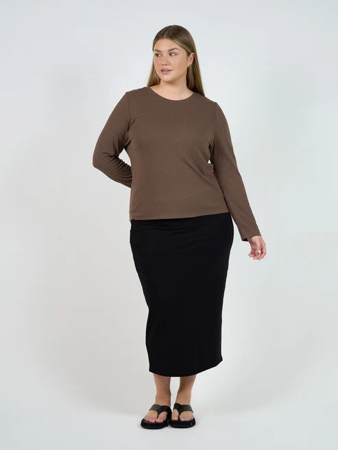 Kelly Ribbed Long Sleeve Bamboo Top | Chocolate by Lou Lou Australia. Australian Art Prints and Homewares. Green Door Decor. www.greendoordecor.com.au