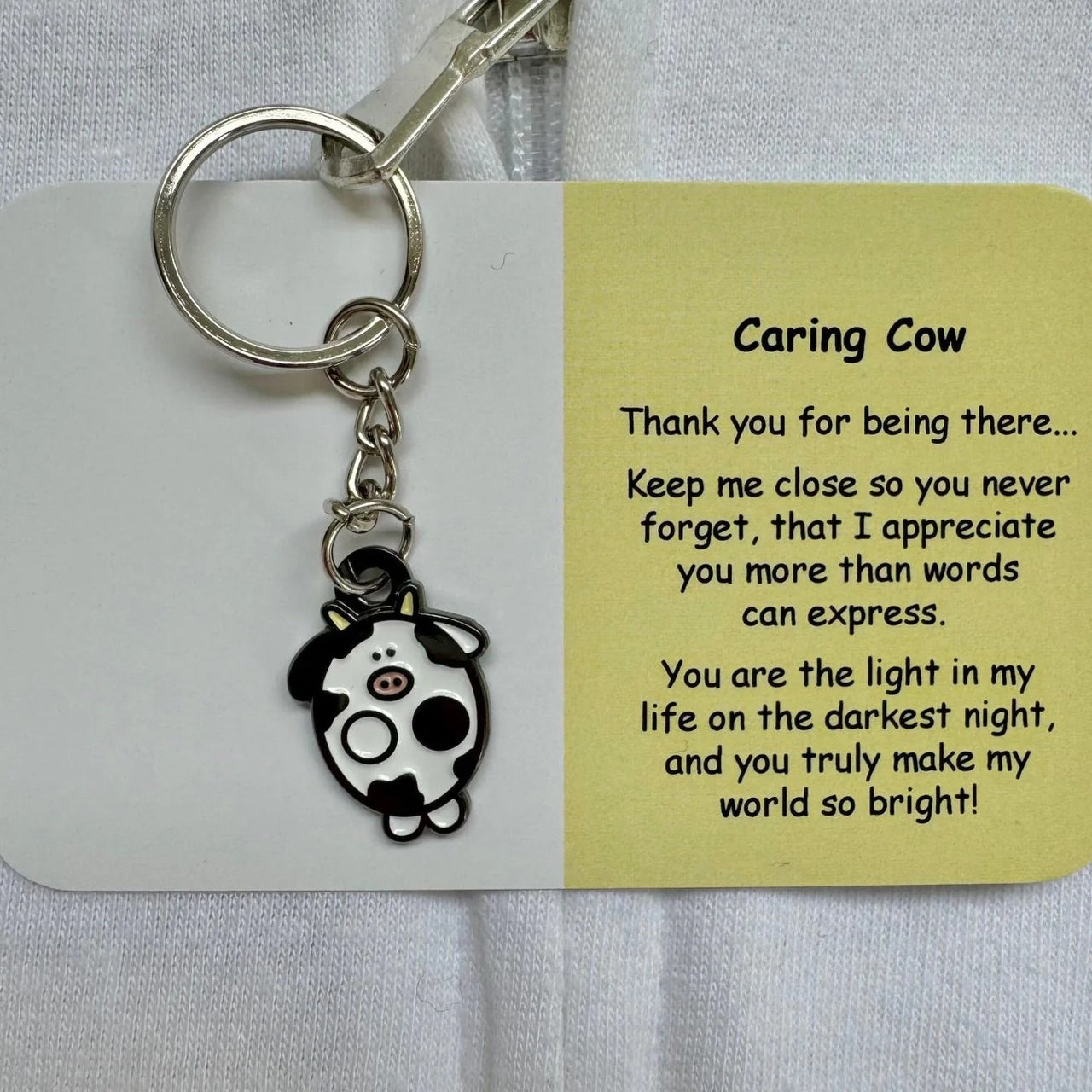 Caring Cow | Mental Wellbeing Keyring by Little Joys by Amelie. Australian Art Prints and Homewares. Green Door Decor. www.greendoordecor.com.au