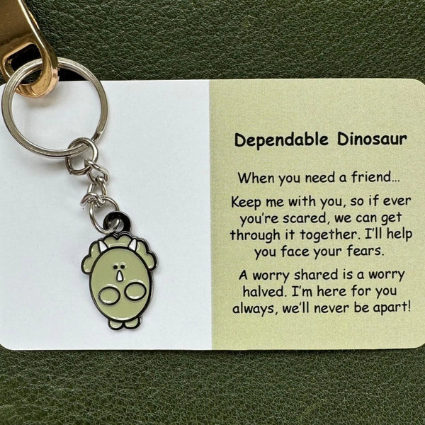 Dependable Dinosaur | Mental Wellbeing Keyring by Little Joys by Amelie. Australian Art Prints and Homewares. Green Door Decor. www.greendoordecor.com.au