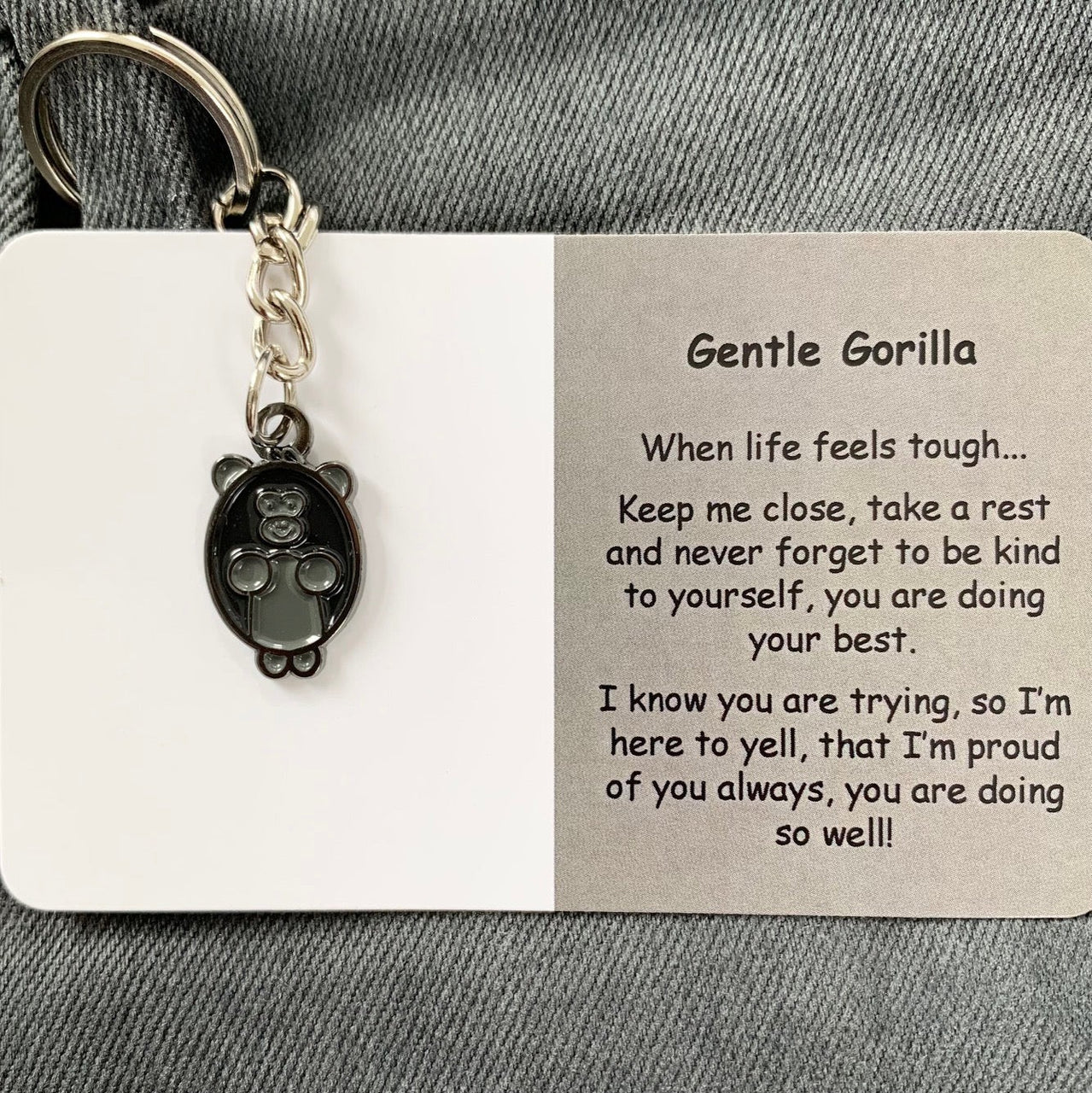 Gentle Gorilla | Mental Wellbeing Keyring by Little Joys by Amelie. Australian Art Prints and Homewares. Green Door Decor. www.greendoordecor.com.au