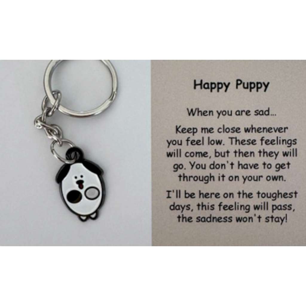 Happy Puppy | Mental Wellbeing Keyring by Little Joys by Amelie. Australian Art Prints and Homewares. Green Door Decor. www.greendoordecor.com.au
