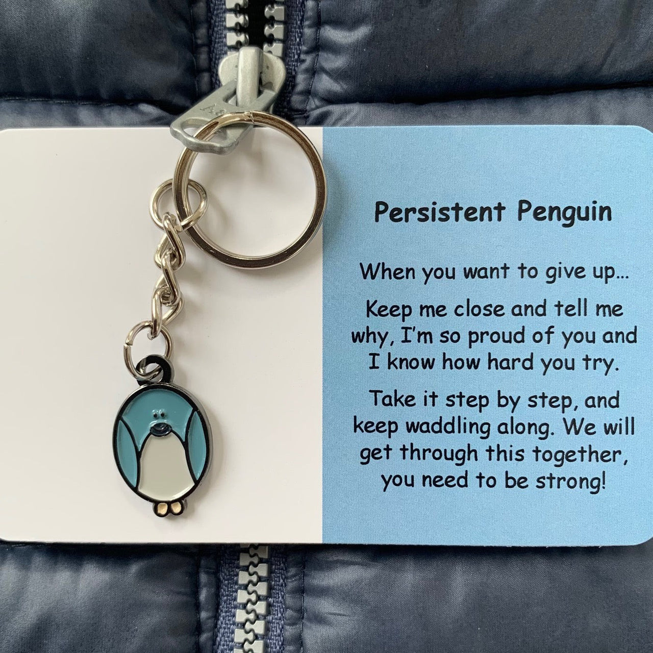 Persistent Penguin | Mental Wellbeing Keyring by Little Joys by Amelie. Australian Art Prints and Homewares. Green Door Decor. www.greendoordecor.com.au