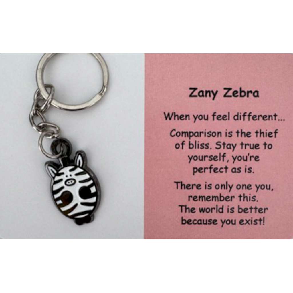 Zany Zebra | Mental Wellbeing Keyring by Little Joys by Amelie. Australian Art Prints and Homewares. Green Door Decor. www.greendoordecor.com.au