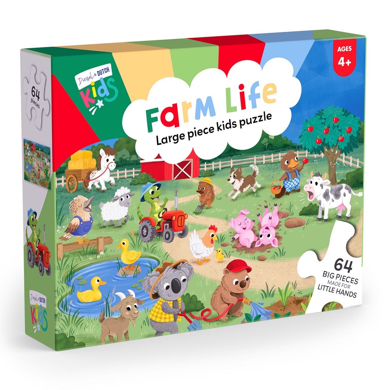 Kids 64pc Jigsaw Puzzle | Farm Life by Diesel & Dutch. Australian Art Prints, Gifts, Fashion and Homewares. Green Door Decor. www.greendoordecor.com.au