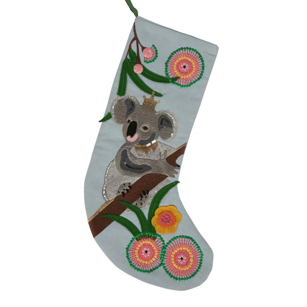 Koala | Embroidered Christmas Stocking. Australian Art Prints and Homewares. Green Door Decor. www.greendoordecor.com.au