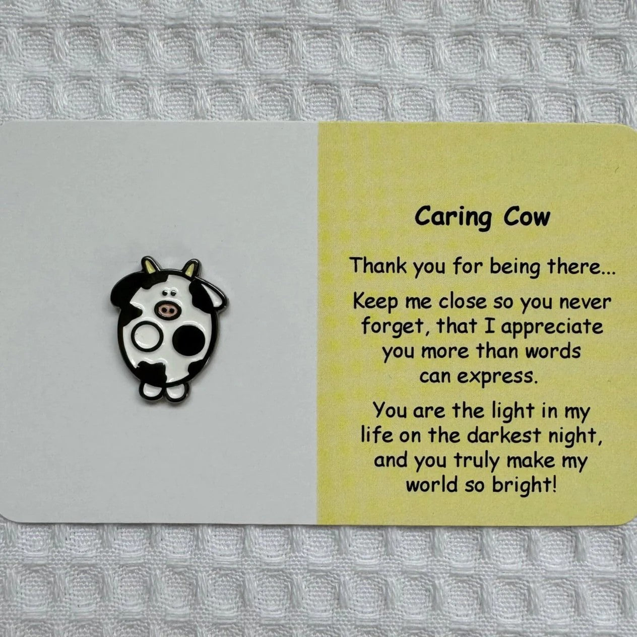 Caring Cow | Mental Wellbeing Lapel Pin by Little Joys by Amelie. Australian Art Prints and Homewares. Green Door Decor. www.greendoordecor.com.au