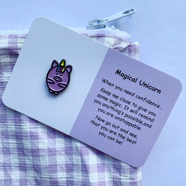 Magical Unicorn | Mental Wellbeing Lapel Pin by Litlle Joys by Amelie. Australian Art Prints and Homewares. Green Door Decor. www.greendoordecor.com.au