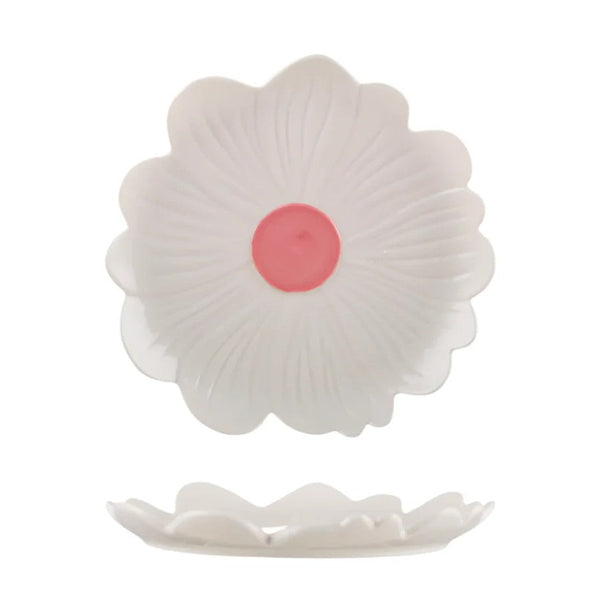Large Ceramic Flower Plate | White with Pink Centre by Noss & Co. Australian Art Prints and Homewares. Green Door Decor. www.greendoordecor.com.au