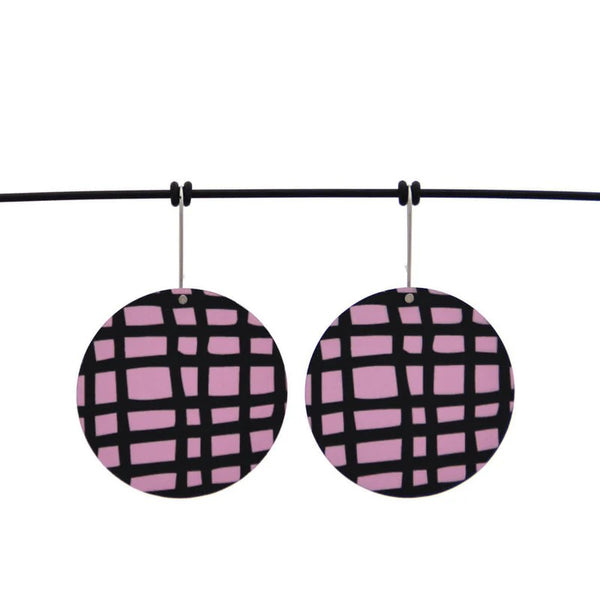 Large Shepherds Hook Earrings | Crosshatch - Pink by Kitty Came Home. Australian Art Prints and Homewares. Green Door Decor. www.greendoordecor.com.au