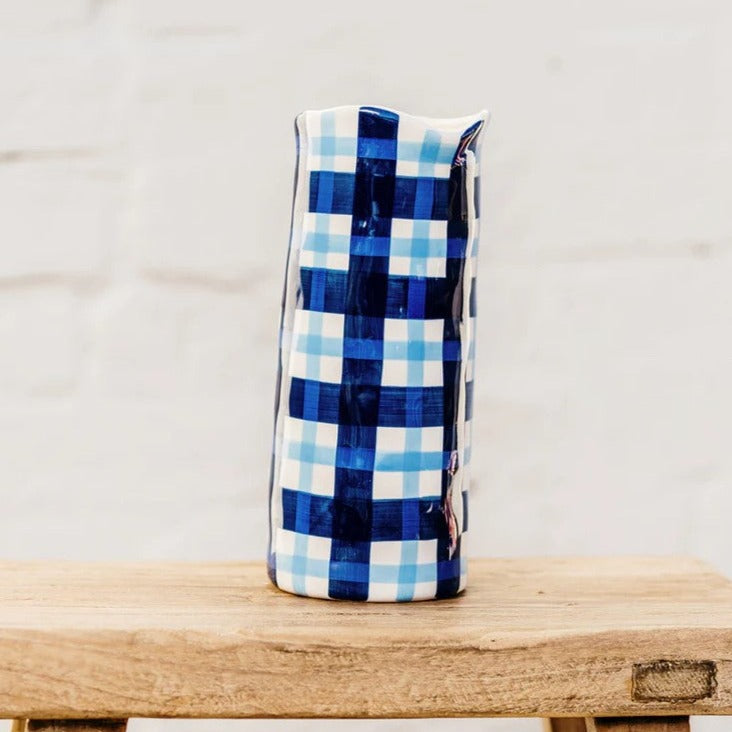 Large Vase |  Navy & Cornflower Blue Gingham by Noss & Co. Australian Art Prints and Homewares. Green Door Decor. www.greendoordecor.com.au
