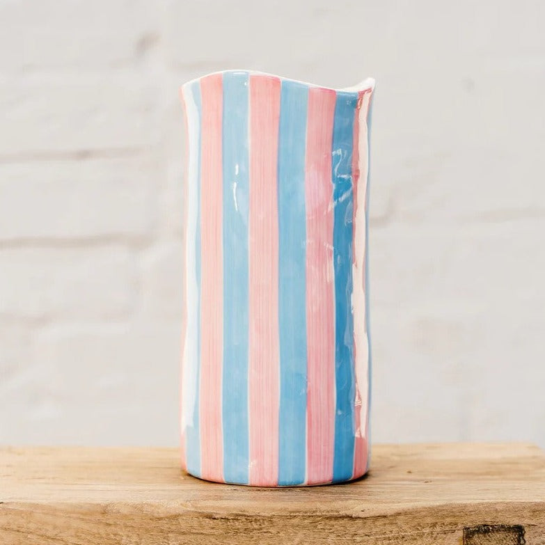 Large Vase | Pink & Cornflower Blue Stripe by Noss Ceramics. Australian Art Prints and Homewares. Green Door Decor. www.greendoordecor.com.au