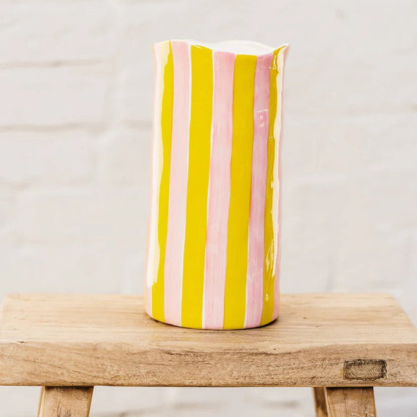 Large Vase | Pink & Yellow Stripe by Noss & Co. Australian Art Prints and Homewares. Green Door Decor. www.greendoordecor.com.au