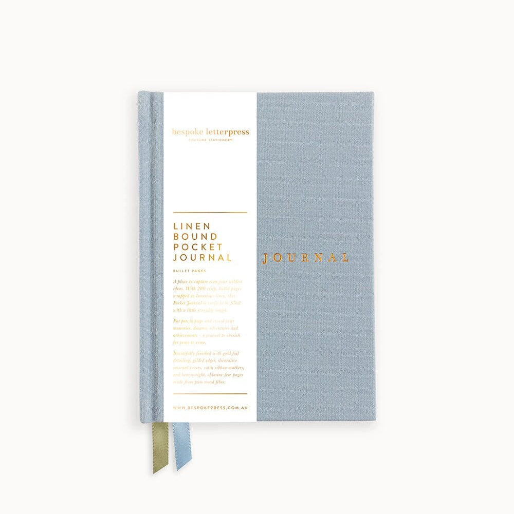 Linen Bound Pocket Journal (Bullet) | Luna Blue by Bespoke Letterpress. Australian Art Prints, Gifts, Fashion and Homewares. Green Door Decor. www.greendoordecor.com.au