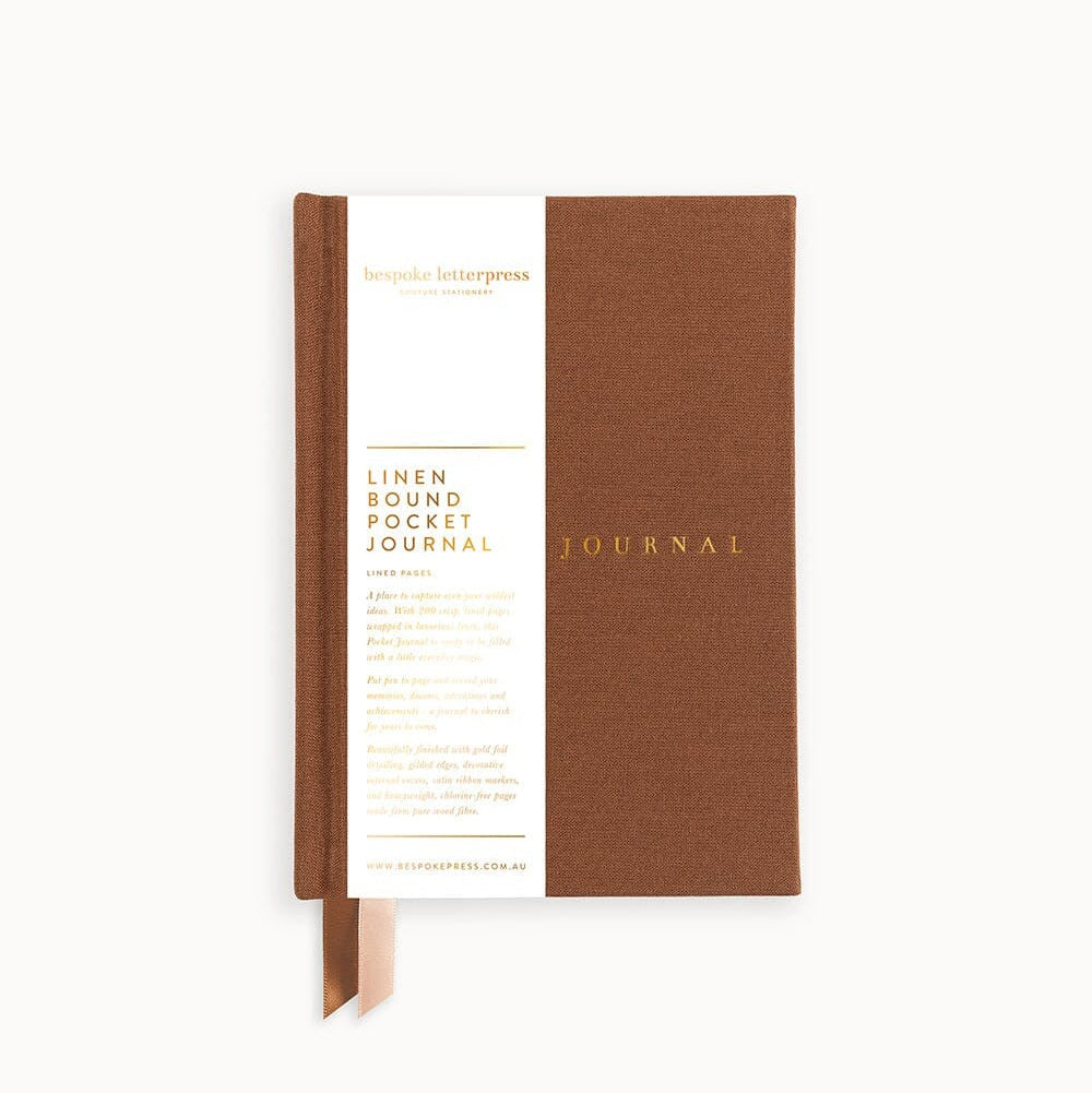 Linen Bound Pocket Journal (Lined) | Mocha by Bespoke Letterpress. Australian Art Prints, Gifts, Fashion and Homewares. Green Door Decor. www.greendoordecor.com.au