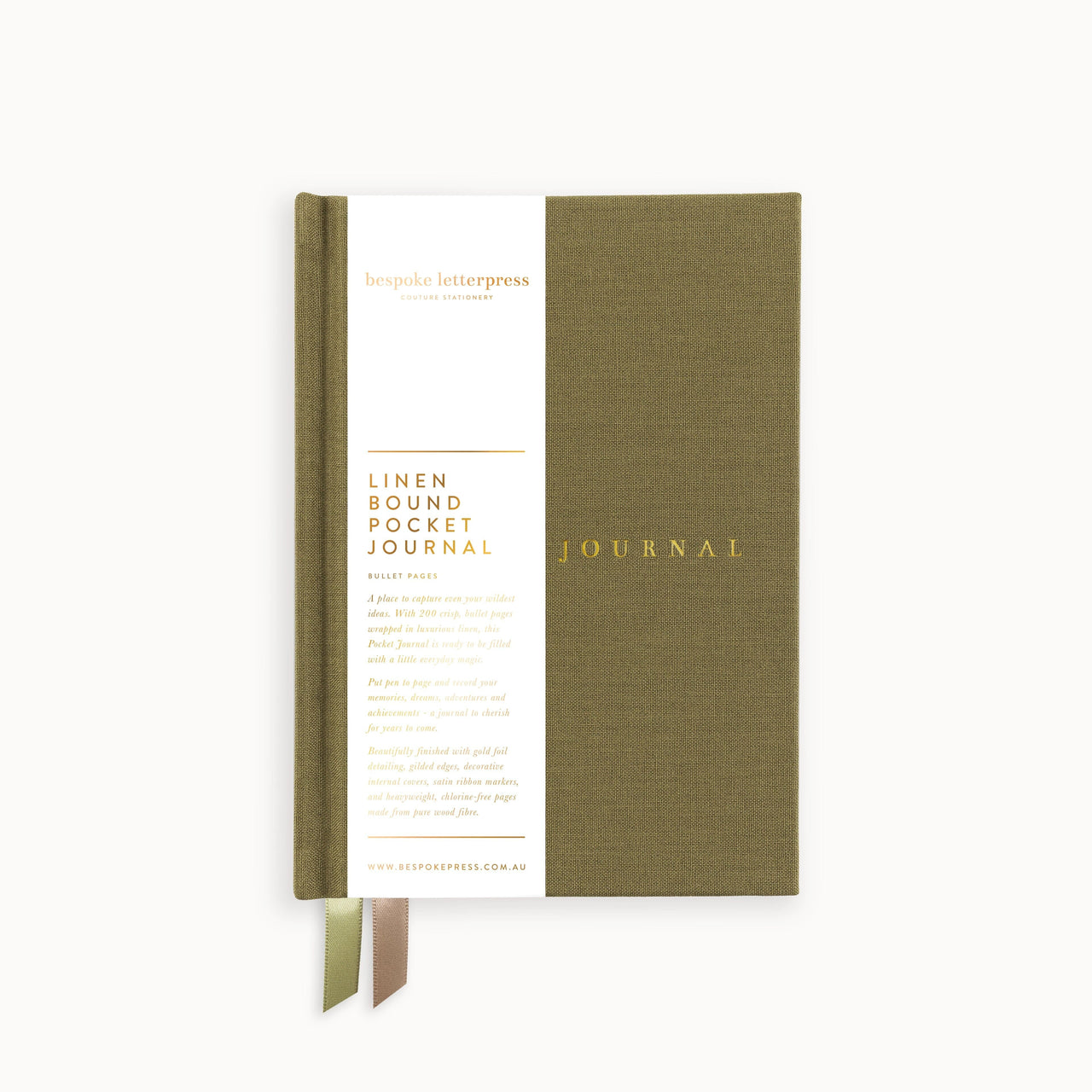 Linen Bound Pocket Journal (Bullet) | Saltmarsh Green by Bespoke Letterpress. Australian Art Prints, Gifts, Fashion and Homewares. Green Door Decor. www.greendoordecor.com.au