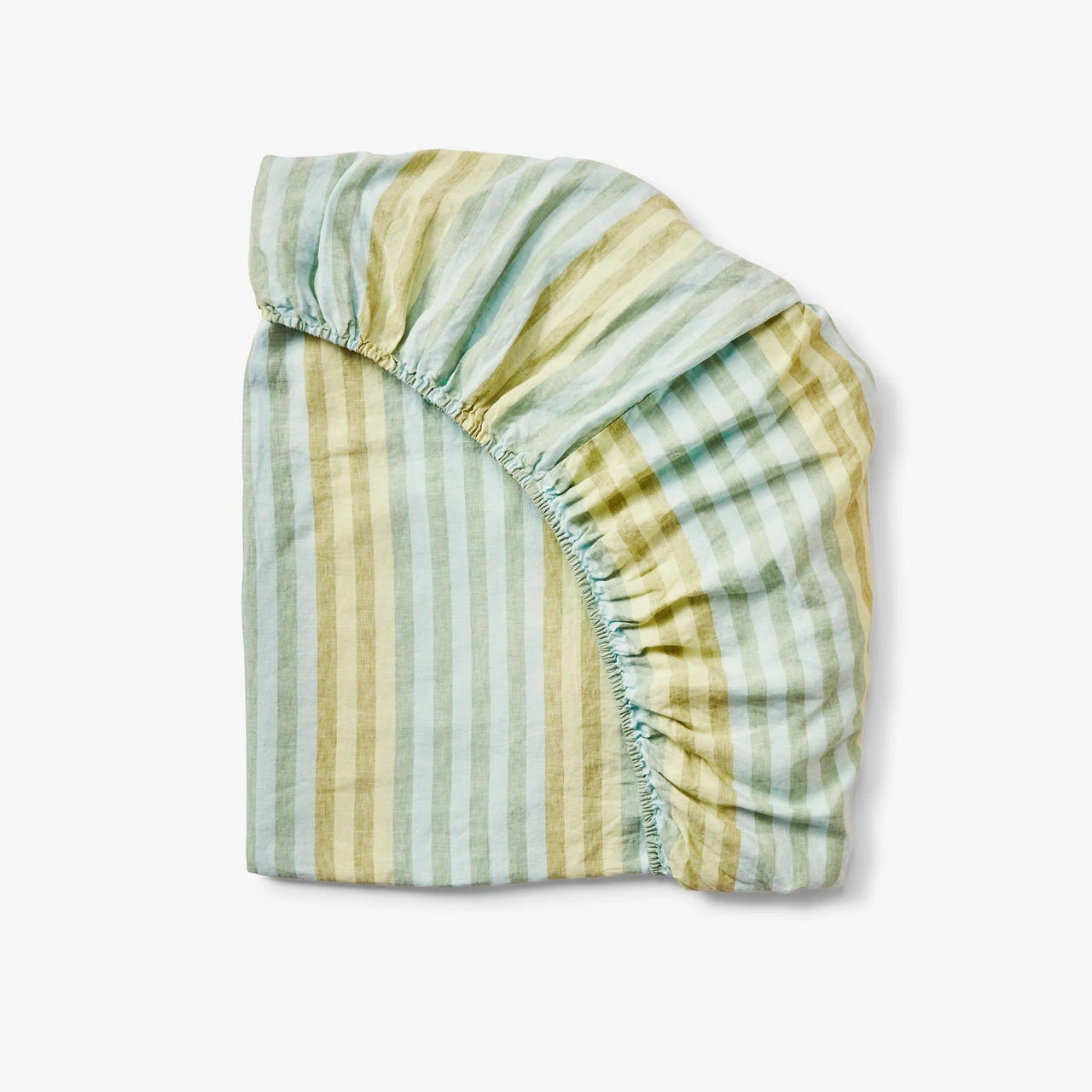 Linen Fitted Sheet - Queen | Stripe Blue Green by Bonnie and Neil. Australian Art Prints, Gifts, Fashion and Homewares. Green Door Decor. www.greendoordecor.com.au