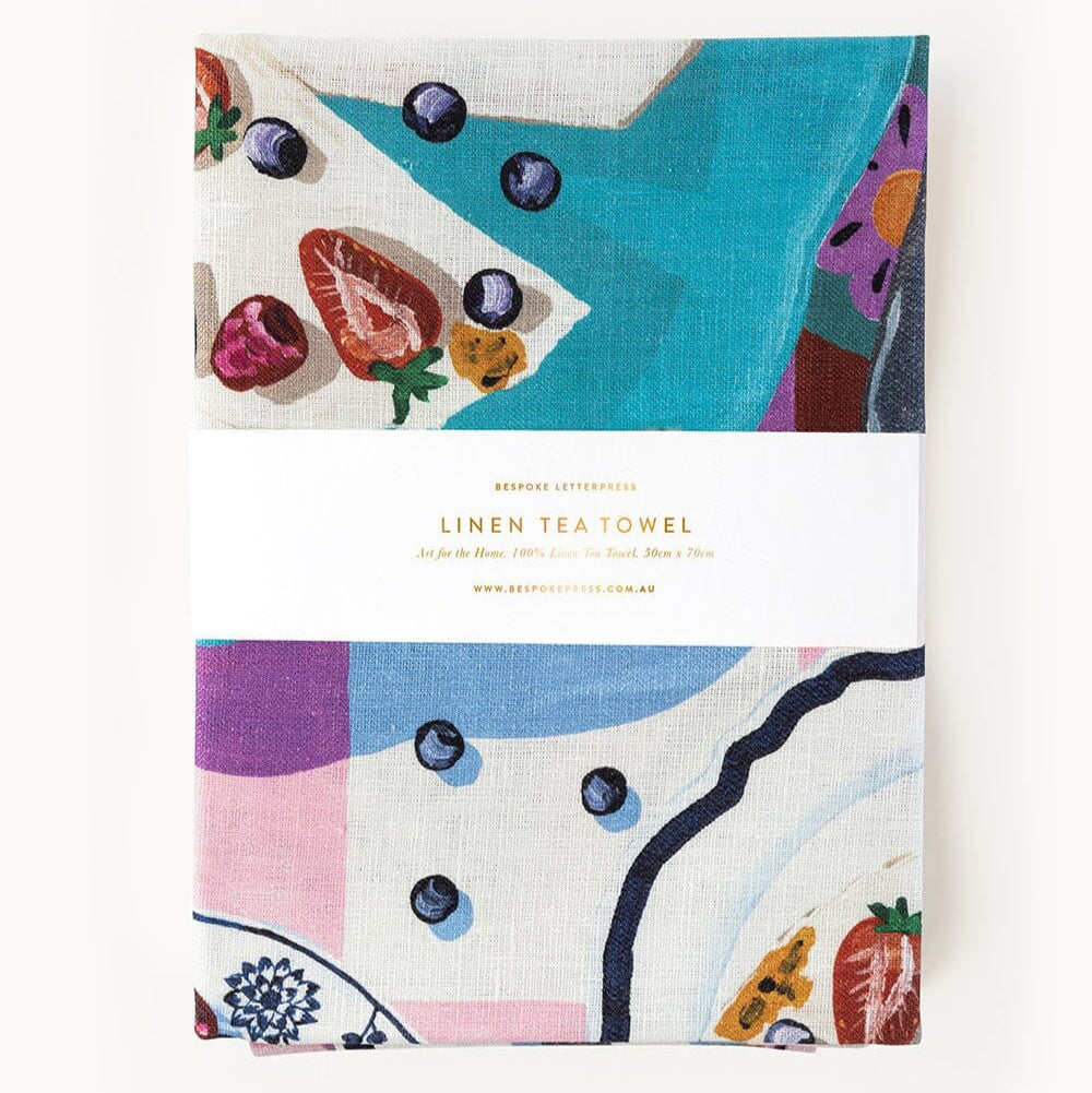 Linen Tea Towel | Passionfruit Pavlova | Bespoke Letterpress. Australian Art Prints and Homewares. Green Door Decor. www.greendoordecor.com.au