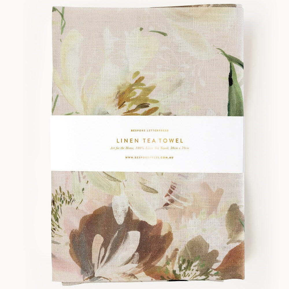 Linen Tea Towel | Peony Study | Bespoke Letterpress. Australian Art Prints and Homewares. Green Door Decor. www.greendoordecor.com.au