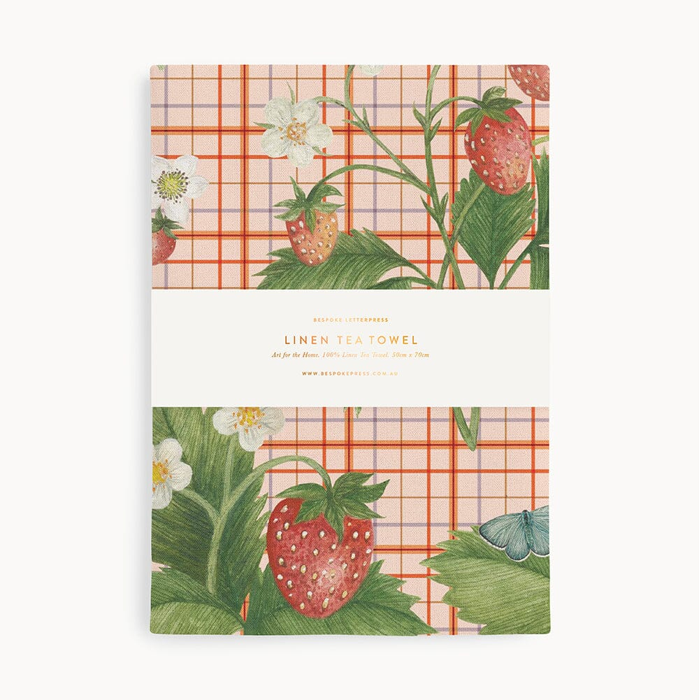 Linen Tea Towel | Strawberries by Bespoke Letterpress. Australian Art Prints, Gifts, Fashion and Homewares. Green Door Decor. www.greendoordecor.com.au