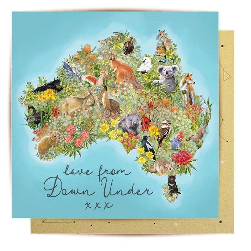 Greeting Card | Love From Down Under by La La Land. Australian Art Prints, Fashion and Homewares. Green Door Decor. www.greendoordecor.com.au