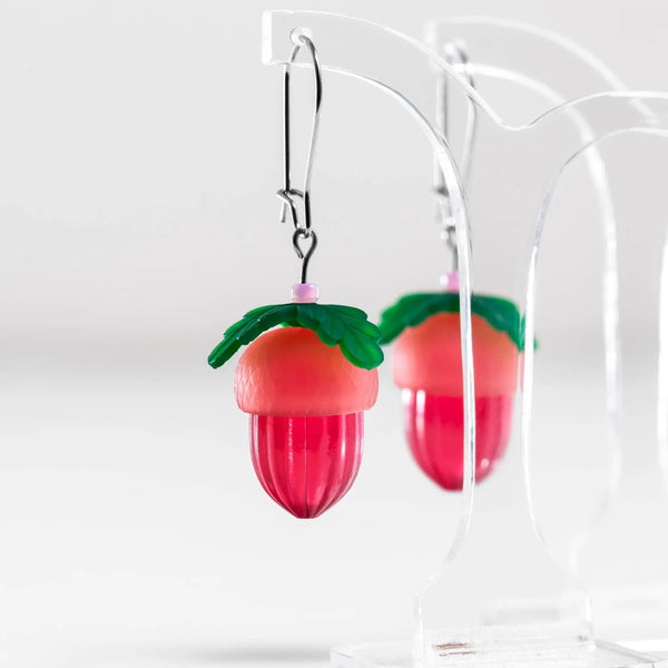 Lucky 'Peach Pink' Acorn Earrings by Claire Ishino. Australian Art Prints and Homewares. Green Door Decor. www.greendoordecor.com.au